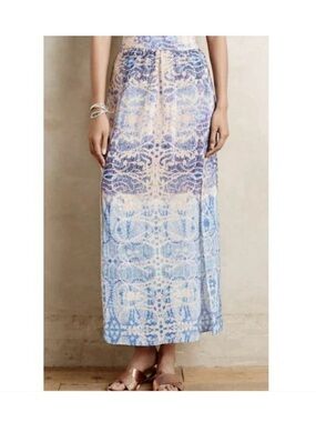 Anthropologie Maeve Blue and Lavender Silk Maxi Skirt